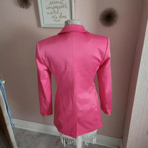 EUC Zara Pink Satin unique Blazer Jacket inside heart pocket love M - Picture 5 of 9